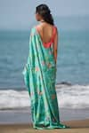 Shop_LASHKARAA_Green Silk Print Tropical Floral Sweetheart Neck Pre-draped Saree With Blouse _at_Aza_Fashions