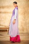 Shop_Aditi Somani_Purple Pure Silk And Modal Satin Floral, Bandhani Color Blocked Cape And Pant Set _at_Aza_Fashions