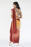 Shop_Nikita Vishakha_Brown Crepe Embroidered Mirror V Neck Ombre Dyed Cowl Skirt Saree With Blouse_at_Aza_Fashions