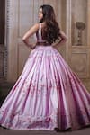 Shop_Label Priyanka Kar_Pink Cotton Satin Printed Floral And Butterfly Patterns Scoop Neck & Lehenga Set _at_Aza_Fashions