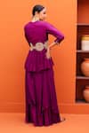 Shop_Kesar Studio_Purple Silk Embroidery Round Neck, Mandarin Peplum Jacket Layered Sharara Set _at_Aza_Fashions