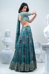 Shop_Nautanky_Blue Blouse- Viscose Silk Printed Iznik Round Bridal Lehenga Set _at_Aza_Fashions