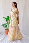 Shop_Shachi Sood_Yellow Dupion Silk, Butter Crepe Floral Round Printed Pattern Jumpsuit _at_Aza_Fashions