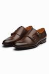 Shop_dapper Shoes_Brown Toe Cap Double Monk Strap Shoes_at_Aza_Fashions