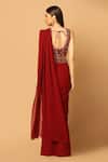 Shop_Two Sisters By Gyans_Maroon Chiffon Embroidery, Mirrors Round Neck Cape And Pre-draped Saree Set _at_Aza_Fashions