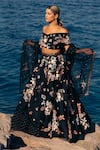 Shop_Sahil Kochhar_Black Organza Embroidery One Shoulder Raina Lehenga And Off Blouse Set _at_Aza_Fashions