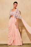 Buy_DiyaRajvvir_Pink Tulle And Georgette Embroidery Cape Blouse With Gharara Saree _at_Aza_Fashions