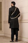 Shop_Tarun Tahiliani_Black Kurta  Cotton Jacquard Embroidery Zardozi Draped Sherwani Set _at_Aza_Fashions