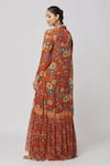 Shop_DiyaRajvvir_Orange Georgette Printed Floral Jaal Cape Open And Dhoti Skirt Set _at_Aza_Fashions