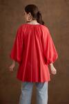 Shop_Nikasha_Coral Cotton Mirrors, Tassels Round Neck Balloon Sleeve Shirt Dress _at_Aza_Fashions