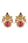 Shop_Tizora_Gold Plated Kundan Carved Parrot Earrings _at_Aza_Fashions