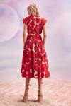 Shop_House of eda_Red Cotton Print Abstract Flower Round Neck Talia Dress _at_Aza_Fashions