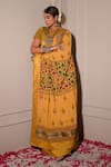 Shop_The Home Affair_Yellow Saree Chinon Handblock Floral Boat Print With Striped Blouse _at_Aza_Fashions