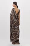 Shop_Nakul Sen_Brown Chiffon Wave Pattern Saree With Sleeveless Blouse_at_Aza_Fashions