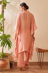 Shop_Rekha Agra_Peach Cotton, Crepe Pearls Shawl Neck Diamond Print Kaftan With Pant _at_Aza_Fashions