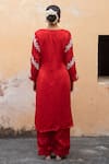 Shop_Avaasya Jaipur_Red Cotton, Silk Embroidery Split V-neck Kurta And Pant Set _at_Aza_Fashions