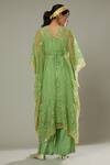 Shop_I AM Design_Green Silk Organza Floral Appliques, Sequins Apple Candy Kaftan And Pant Set _at_Aza_Fashions