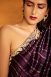 Shop_Deep Thee_Purple Silk Embroidery Zari And Pearls One Shoulder Striped Dress _at_Aza_Fashions