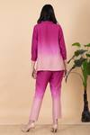 Shop Chambray & CO. Purple Silk Split V-neck Keah Ombre Dyed Shirt And Pant Set at Aza Fashions Shop_Chambray & CO._Purple Silk Split V-neck Keah Ombre Dyed Shirt And Pant Set _at_Aza_Fashions