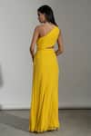 Shop_AMRTA by GUNEET KONDAL_Yellow Shell 100% Viscose Georgette Asymmetric Hand Beaded Gown _at_Aza_Fashions