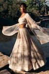 Shop_Sahil Kochhar_Ivory Organza, Net Embroidery, Beads Scoop Neck Naaz Lehenga And Blouse Set _at_Aza_Fashions