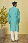 Shop_Priyanka Haralalka_Blue Cotton, Kota Doria, Silk Embroidery, Beads Aqua Bundi Kurta Set _at_Aza_Fashions