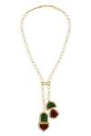 Shop_Joules by Radhika_Green Pearls Handcrafted Tassel Necklace_at_Aza_Fashions