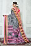 Shop_Samyukta Singhania_Grey Pure Cotton Woven Jamdani Striped Saree _at_Aza_Fashions