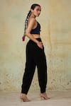 Shop_Style Junkiie_Black Heavy Georgette Plain Overlap Straight Trousers  _at_Aza_Fashions