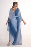 Shop_Merge Design_Blue Georgette, Crepe V-neck Shaded Draped Kaftan With Belt _at_Aza_Fashions