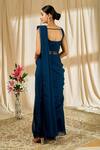 Shop_Alaya Advani_Blue Chinnon Embroidered Pre-draped Saree With Sleeveless Blouse For Women_at_Aza_Fashions