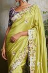 Shop_Prisho_Green Silk Sequins Round Neck African Border Embroidered Saree With Blouse _at_Aza_Fashions