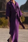 Shop_Twinkle Hanspal_Purple Pure Silk Spread Collar Alesso Kaftan_at_Aza_Fashions