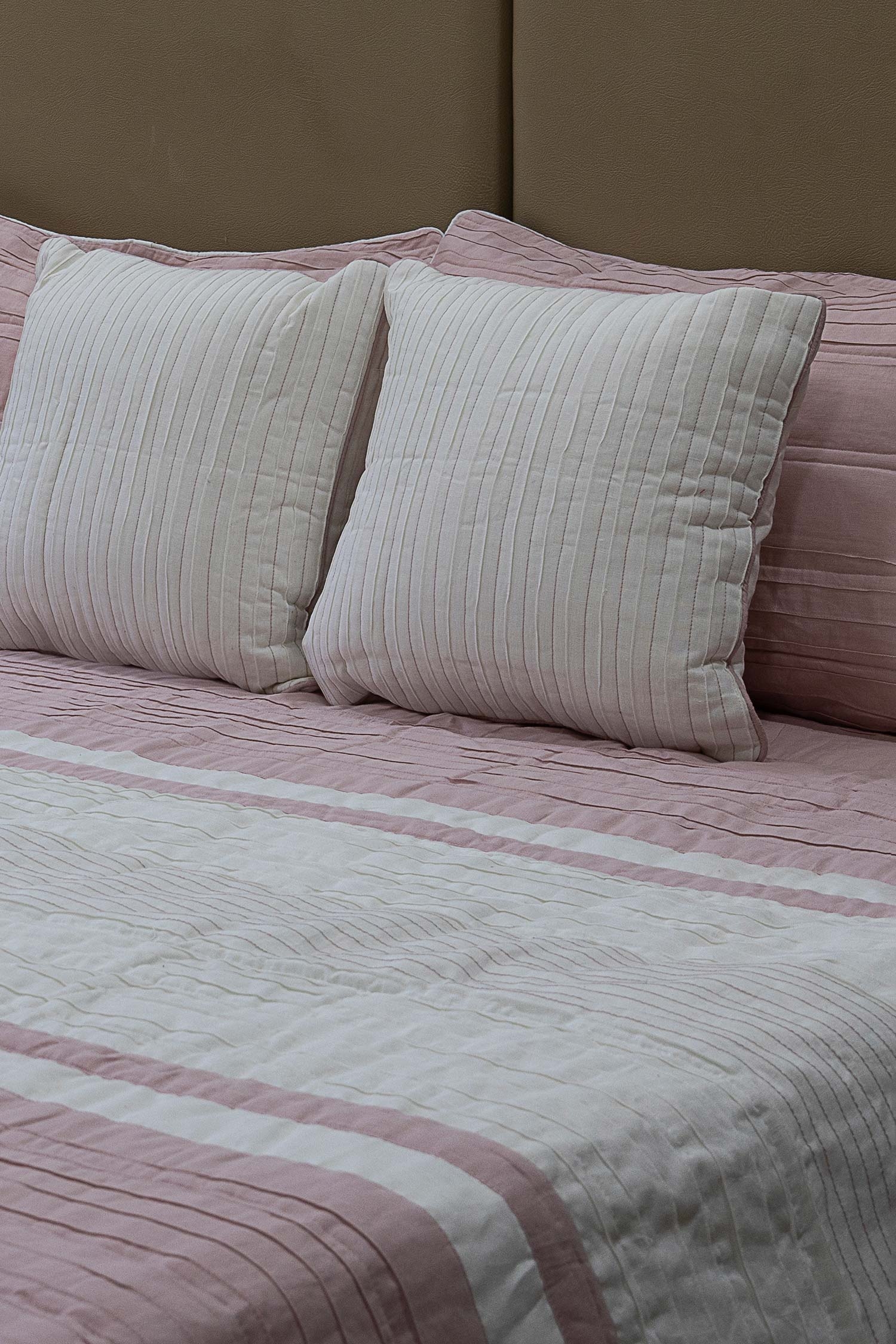 Shop_H2H_Pink Linen Victoria Stripe Print Bed Cover Set_at_Aza_Fashions