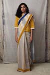 Shop_BANANA labs_Blue Cotton Printed Stripe Saree _at_Aza_Fashions