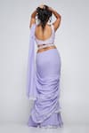 Shop_Asaga_Purple Silk, Georgette, Linen Embroidery Sweetheart Neck Isa Pre-draped Saree _at_Aza_Fashions