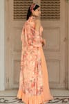 Shop_Amrin khan_Peach Georgette Print And Embroidery Floral Jacket And Pleated Pant Set  _at_Aza_Fashions