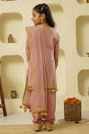 Shop_Rar studio - Kids_Pink Chanderi Handloom 50% Silk X Cut Dana Embellished Kurta Pant Set  _at_Aza_Fashions