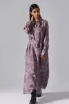 Shop_Klad_Pink Satin Printed Floral Shirt Collar Button-down Maxi Dress_at_Aza_Fashions
