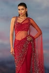 Shop_Rohit Gandhi + Rahul Khanna_Maroon Tulle Embroidery Crystal Mystic Hematite Saree With Blouse _at_Aza_Fashions