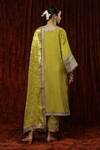 Shop_SHIKHAR SHARMA_Green Silk Chanderi Embroidered Pearl Leaf Neck Kurta Pant Set _at_Aza_Fashions