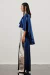 Shop_Akhl_Silver Textured Satin (90% Polyester 10% Elastane) + Mirror Slit Gown With _at_Aza_Fashions