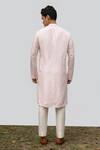 Shop_KAKA CALCUTTA_Ivory Kurta- Bamberg Silk Embroidery Mirror Work Mandarin Collar Set _at_Aza_Fashions