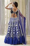 Shop_Archana Kochhar_Blue Blouse Velvet Embroidered Mirror And Gota Work Plunge V Sheesh Lehenga Set _at_Aza_Fashions