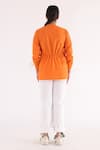 Shop_Studio Moda India_Orange Cotton Chains Mandarin Collar Drawstring Detailed Shirt _at_Aza_Fashions