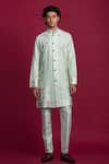 Shop_Jayesh Shah_Green Spun Silk Printed Foil Kurta And Pant Set _at_Aza_Fashions