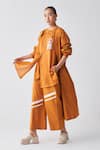 Shop_THREE_Orange Jacket And Pant Poplin Embroidered Fringes Long With Top Co-ord Set _at_Aza_Fashions