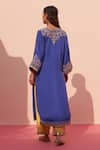 Shop_Angad Singh_Blue Lining Crepe Embroidered Zardozi V Neck Choga And Palazzo Set _at_Aza_Fashions