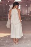 Shop_Itr By Khyati Pande_Off White Handloom Cotton, Silk Lace Halter Neck Orchid Summer Top_at_Aza_Fashions