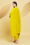 Shop_Rajat K Tangri_Yellow Crepe Embroidered V Neck Multi Yoke Kaftan Kurta And Pant Set _at_Aza_Fashions